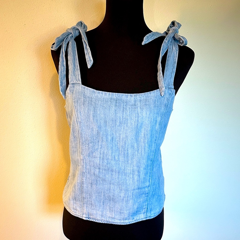 🤠Denim Light Blue Tie-Strap Tank Top